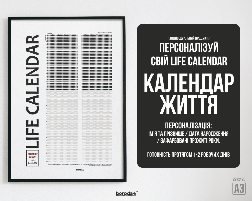 Персоналізований Календар Життя Life Calendar Personal Black Name